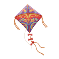 A cheerful, diamond-shaped kite soars, adorned with swirling patterns in warm and cool tones. The playful design and cheerful colors create a joyful mood. png