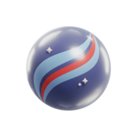 A glossy blue sphere features elegant, flowing stripes in red and light blue. Tiny white stars add a touch of whimsy. Smooth, sleek, and captivating. png