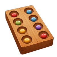 A charming cartoon illustration shows a wooden game board with colorful marbles. The cheerful scene evokes a playful, nostalgic mood. png