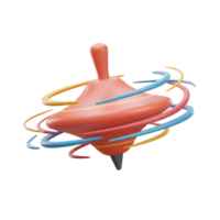 A vibrant red spinning top twirls, leaving colorful trails. Playful energy and dynamic motion captured in a cheerful 3D illustration. png