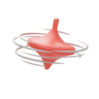 A vibrant coral-colored spinning top, elegantly depicted in motion, with blurred white trails showcasing its dynamic spin. A sense of playful energy fills the scene. png