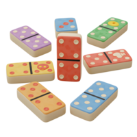uma alegre espalhamento do colorida dominó, cada com único pontos e desenhos, cria uma brincalhão e vibrante cena. a 3d estilo acrescenta uma diversão, texturizado sentir. png