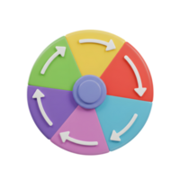 A vibrant, six-sectioned wheel spins playfully, each segment a cheerful pastel hue. Arrows indicate direction, creating a fun, dynamic feel. png