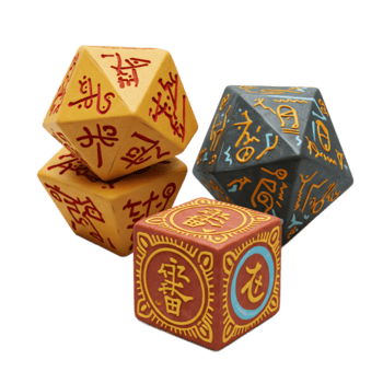 mystisk, handsnidade tärningar resten på en vit bakgrund. jordnära toner och gammal symboler skapa en mystisk, fängslande scen. png