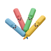 Four smiling, colorful markers burst forth, their cheerful faces and bright hues creating a playful and joyful scene. png