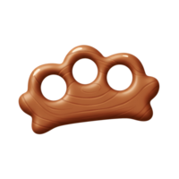 A whimsical, cartoonish wooden knuckle duster floats against a white backdrop. Its smooth, brown wood grain texture and playful design create a charming, almost childlike aesthetic. png