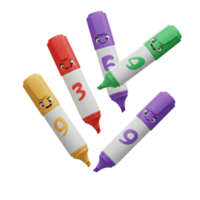 Five cheerful markers, each with a cute face and number, playfully float against a white background. A vibrant, fun, and slightly mischievous mood. png
