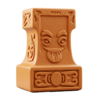A charming clay anvil with a mischievous face smiles playfully. Intricate Celtic-style carvings adorn its sides, creating a whimsical and earthy sculpture. png