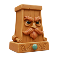 A charming wooden figure with a carved face and ornate details. Its grumpy expression and teal jewel add to its whimsical charm. A playful blend of folk art and fantasy. png
