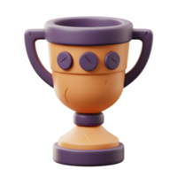 A whimsical cartoon trophy, boasting a warm orange body and cool purple accents. Rustic textures and simple design create a charming, playful feel. png