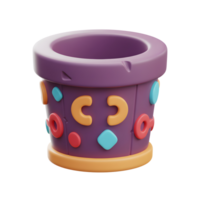 A charming purple pot, adorned with colorful shapes, sits ready for planting. Its playful design and cheerful colors create a lighthearted, fun vibe. png