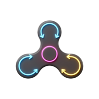 A captivating dark gray fidget spinner features vibrant neon arrows in blue, pink, and yellow, creating a cool and dynamic vibe. png
