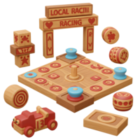 A delightful wooden car racing game, featuring a charming retro design. Includes a track, cars, and fun, colorful elements. Perfect for imaginative play png