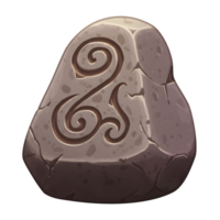 A weathered stone, etched with an intricate swirling rune, evokes a sense of mystery and ancient magic. Its rough texture and earthy tones create a captivating, mystical atmosphere. png