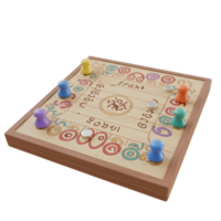 A charming wooden board game features colorful playing pieces and intricate, swirling patterns. The warm wood and bright colors create a playful and inviting atmosphere. png