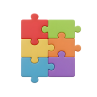 Six pastel-colored puzzle pieces interlock perfectly, creating a cheerful and complete image. A vibrant, playful composition. png