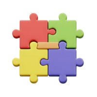 Four vibrant puzzle pieces, red, green, yellow, and purple, fit together perfectly, creating a cheerful and interconnected image. A small orange piece completes the design, adding a touch of warmth. png