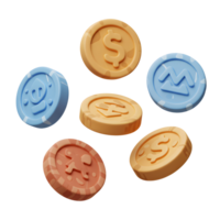 Floating pastel-colored tokens showcase diverse currency symbols. A lighthearted, fun design with a soft, dreamlike feel. png