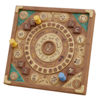 Playing Circular Wooden Board Game with Pieces and Symbol Design png