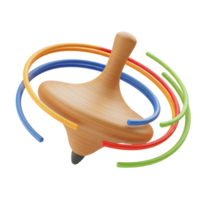 A charming wooden top spins, leaving vibrant rainbow trails. Its smooth texture and bright colors create a joyful, energetic scene. png