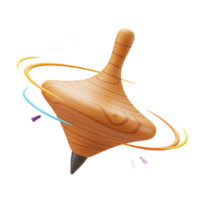 A cheerful wooden spinning top twirls, leaving colorful trails. Its warm wood grain and playful design create a joyful, nostalgic mood. png