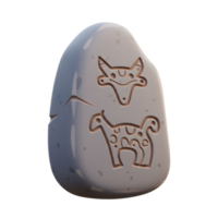 A smooth, grey stone tablet features charmingly etched animals. A deer and a stylized ox-like creature are carved in a warm, pastel tone. The scene feels both ancient and whimsical. png