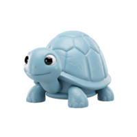 A sweet, light-blue plastic turtle toy with big eyes smiles cheerfully. Its smooth shell and adorable features create a calm, playful mood. png