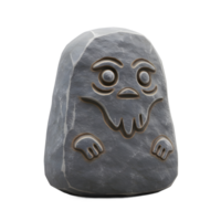 A weathered grey stone, intricately carved with a whimsical creature's face and hands, evokes a mysterious and ancient mood. Simple yet captivating. png
