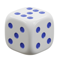 A single, perfectly rendered white die displays a five, its blue dots sharp against the clean background. The image evokes a sense of simplicity and chance. png
