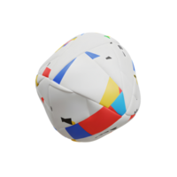 A playful, white ball features bold geometric shapes in red, yellow, and blue. Its modern, artistic design creates a dynamic and eye-catching visual. png