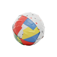 A vibrant sphere bursts with color Geometric shapes in red, yellow, blue, and green playfully intertwine, creating a dynamic and joyful 3D design. png