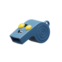 A happy blue whistle smiles broadly, its yellow eyes gleaming. A fun, 3D cartoon design with a playful, cheerful mood. png