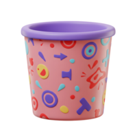 A charming pink cup, adorned with playful shapes and colors, evokes a joyful and lighthearted mood. Its vibrant design makes it perfect for kids or adding a fun touch to any setting. png