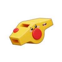 A cute, yellow whistle with a cheerful cartoon face smiles from the screen. Its red button adds a pop of color. Playful and charming png