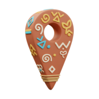 A charming terracotta map marker, adorned with playful tribal patterns and a whimsical clay-like texture. It evokes a sense of adventure and discovery png