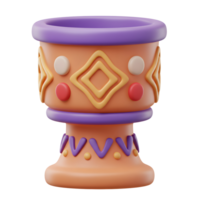 A charming, 3D-rendered goblet boasts a peachy hue and playful geometric patterns. Purple accents and colorful dots add a whimsical touch. png
