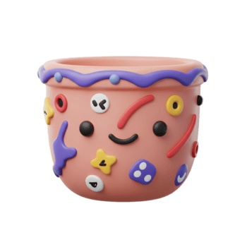 un encantador, color melocotón maceta caracteristicas un juguetón diseño con vistoso formas y un dulce sonriente rostro. sus caprichoso estilo agrega un toque de divertido a ninguna espacio. png