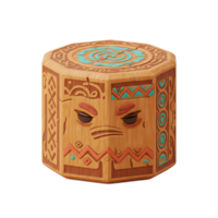A grumpy-faced wooden totem, intricately carved with tribal patterns and a swirling top design. It's a charming, rustic piece with a playful, slightly annoyed expression. png