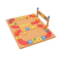 A charming wooden board game features a playful race track with colorful game pieces. The whimsical design creates a fun and engaging atmosphere perfect for family game nights. png