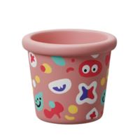 A charming pink pot features a delightful array of abstract shapes and playful faces, creating a cheerful and quirky aesthetic. png