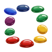Smooth, colorful gemstones arranged in a circle, glistening with a polished sheen. A cheerful, bright, and playful image. png