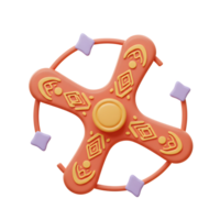 A cheerful, stylized 3D render of a spinner toy. Coral and gold patterns pop against a pastel background, creating a fun, playful vibe. png