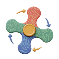 A vibrant fidget spinner spins effortlessly, its pastel-colored blades adorned with intricate geometric patterns. A joyful and calming design. png