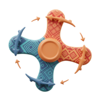 A captivating hand spinner showcases vibrant teal and red geometric patterns. Its playful design and smooth rotation create a calming, visually engaging experience. png