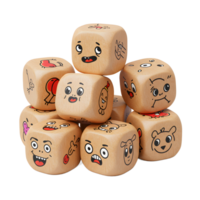 A charming pile of wooden cubes, each adorned with a unique cartoon face, creates a joyful and lighthearted scene. The playful expressions and simple style evoke a sense of fun. png