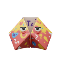 A whimsical fortune cookie boasts a vibrant, abstract pattern and expressive, slightly grumpy eyes. Its cheerful colors and playful design create a fun, lighthearted mood. png