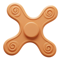 A cheerful, peach-colored fidget spinner boasts a playful design with swirling details. Its smooth, rounded form invites tactile exploration. A calming and simple aesthetic. png