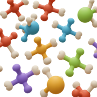 A vibrant collection of colorful, playful molecular structures dances across a white background, creating a cheerful and lighthearted 3D scene. png