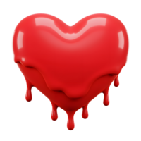 A vibrant red heart, rendered in 3D, melts dramatically, its glossy surface dripping with passion and a touch of melancholy. The image evokes a powerful emotional response. png