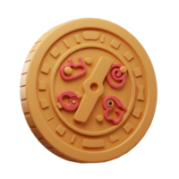 uma brincalhão, renderizado em 3D imagem vitrines uma grande, volta laranja moeda apresentando intrincado Rosa abstrato projetos. a moedas textura é suave, criando uma alegre e levemente caprichoso humor. png
